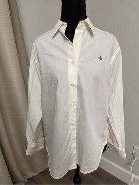Lauren Ralph Lauren Ivory Button-Front Dress Shirt with Navy RL Monogram
